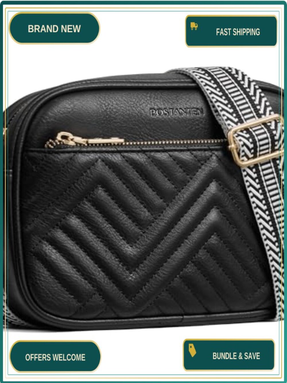 Quilted Vegan Leather Small Crossbody Bag RFID Wide Strap Purse